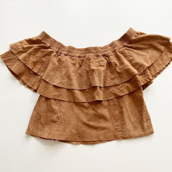 Designer Remix Charlotte Eskildsen Suede Off Shoulder Top Western Chic Sz 32/xs - Picture 4 of 10